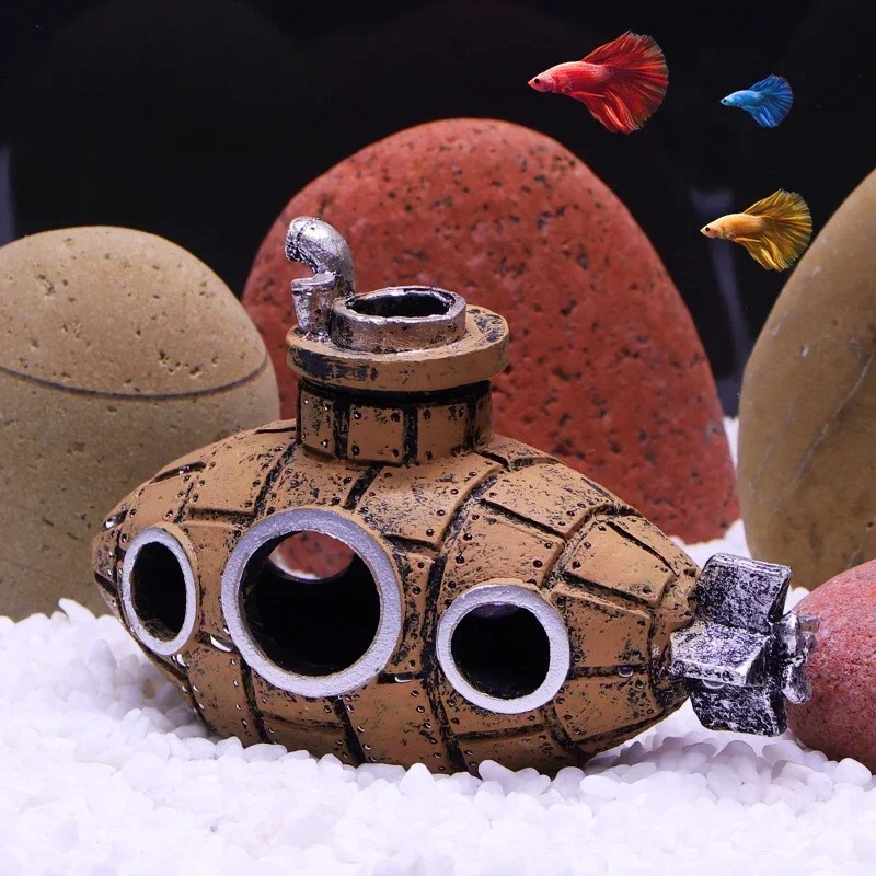 زينة على شكل غواصة من الراتنج  - مراجعة Aquarium Fish Enrichment وسعره
